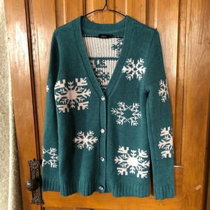 Knit Snowflake Cardigan with  Sparkly Buttons